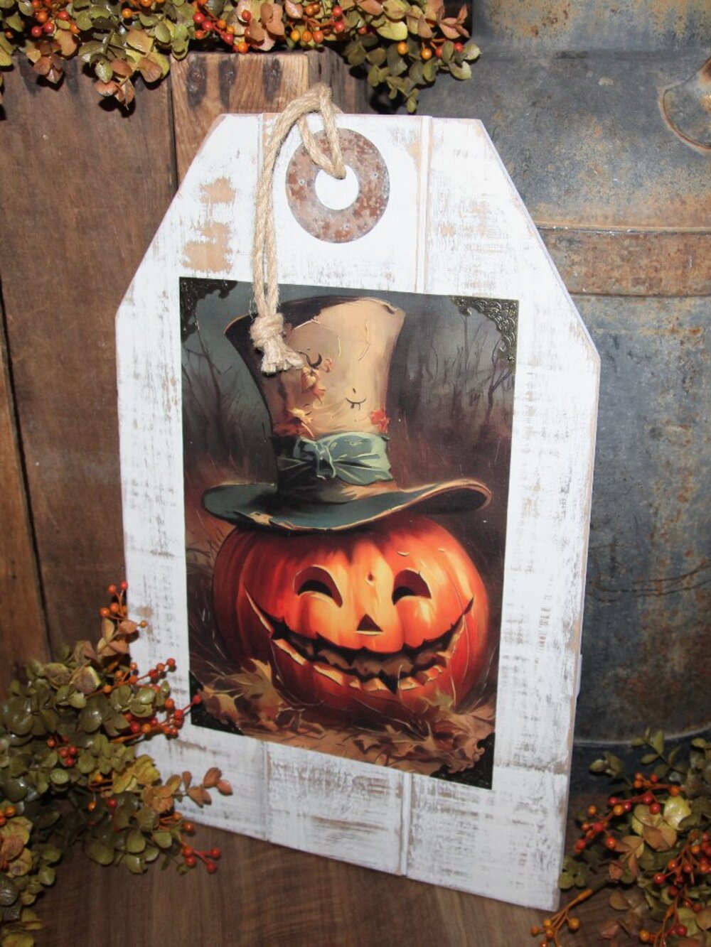 NEW! Large Rustic Distressed Jack O' Lantern Farmhouse Halloween Wall Decor
